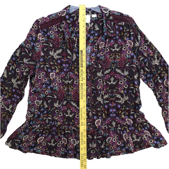 Maeve Anthropologie Janie Flounced Peasant Blouse Womens Sz 12 Dark Moody Floral - Picture 13 of 16